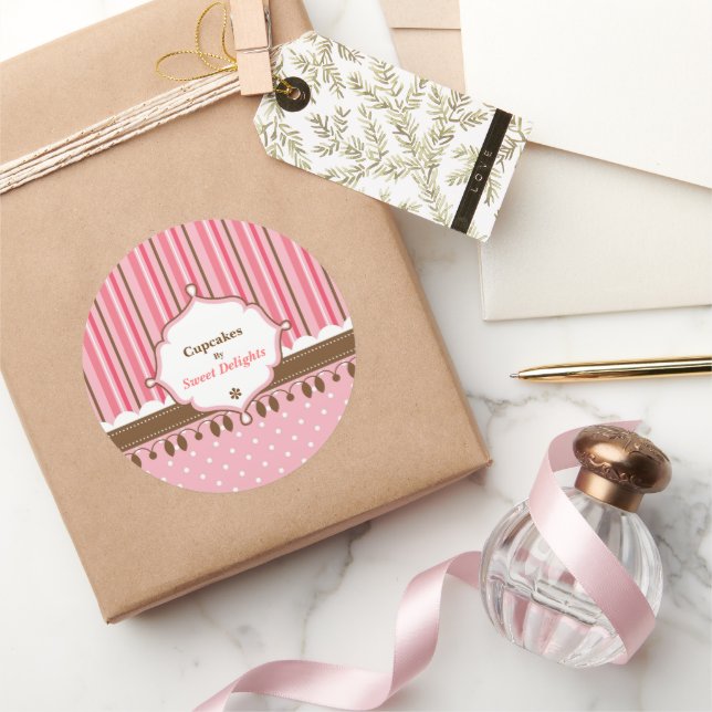 Adesivo Redondo Bolinhas Rosa cupcakes (Presentear)