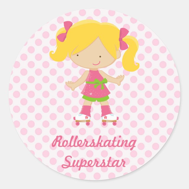Adesivo Redondo Bolinhas rosa Loura Rollerskate Superstar Sti (Frente)