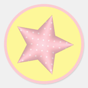 Adesivo Redondo Bolinhas rosa - Puffy Star no amarelo
