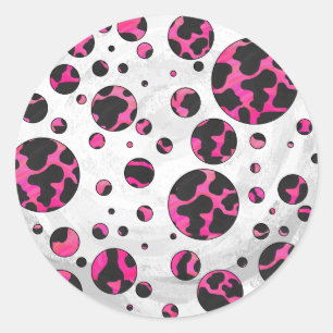 Adesivo Redondo Bolinhas rosa-quente e Impressão preto