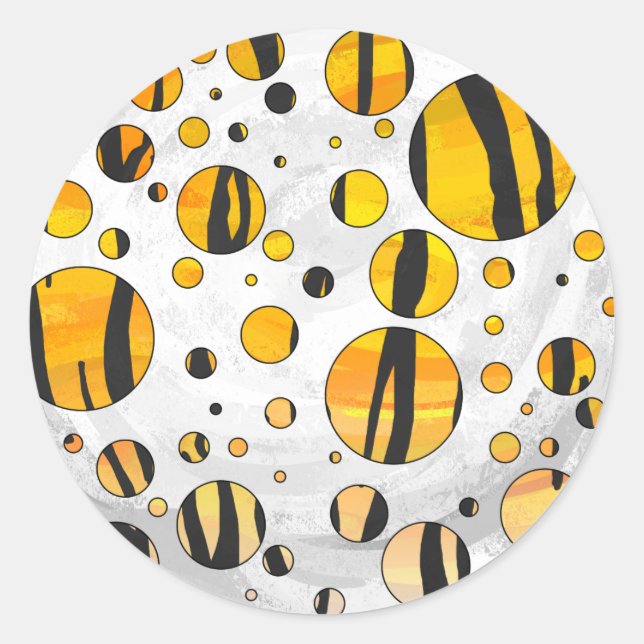 Adesivo Redondo Bolinhas Tigre Preto e Impressão Laranja (Frente)