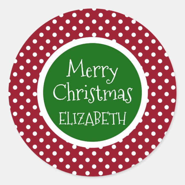 Adesivo Redondo Bolinhas vermelha e branca com verde personalizado (Frente)