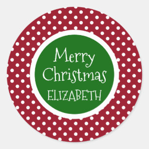 Adesivo Redondo Bolinhas vermelha e branca com verde personalizado