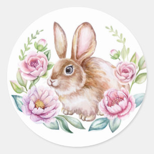 Adesivo Redondo Bolinho de Watecolor Bonito e Flores Rosa