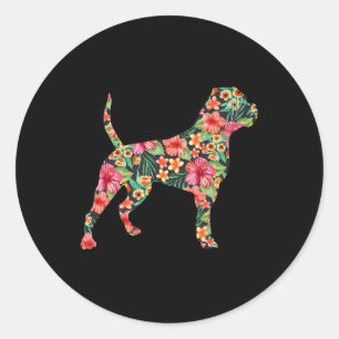 Adesivo Redondo Bolldog Americano Silhouette Floral Gift