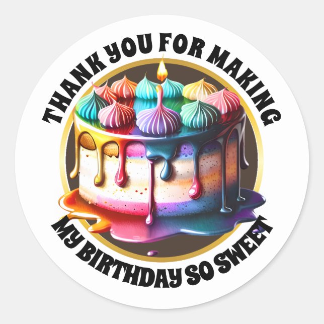 Adesivo Redondo Bolo arco-íris merengue sobremesa doces crianças m (Frente)