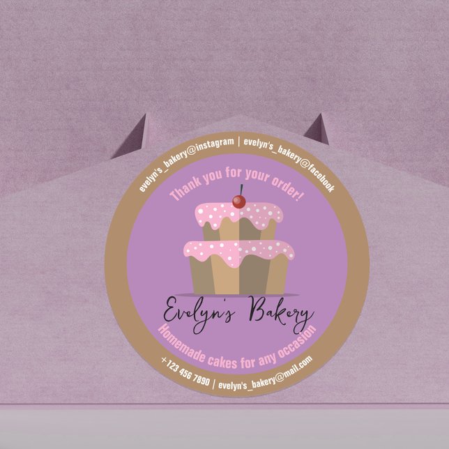 Adesivo Redondo Bolo Com Pão De Cereja De Cor Rosa, Congelada (Criador carregado)