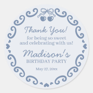 Adesivo Redondo Bolo Coquetel Retro Coração com Arco Azul Aniversá