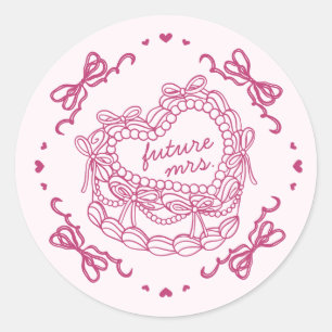 Adesivo Redondo Bolo Coquette Coração Retro Laço Rosa Chá de Noiva