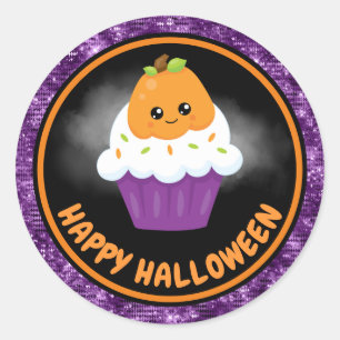 Adesivo Redondo Bolo de Abóbora de Crianças Fofas e Halloween com