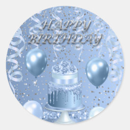 Adesivo Redondo Bolo de Aniversário Azul Espumante