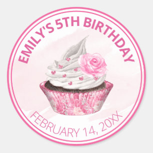 Adesivo Redondo Bolo de aniversário com glacê rosa e branco fofo
