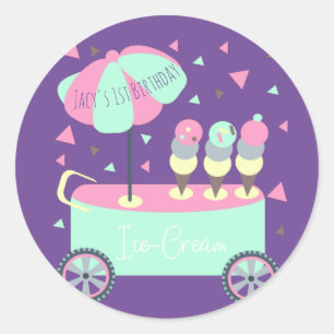 Adesivo Redondo Bolo de Aniversário Confete de Pé de Sorvete Roxo