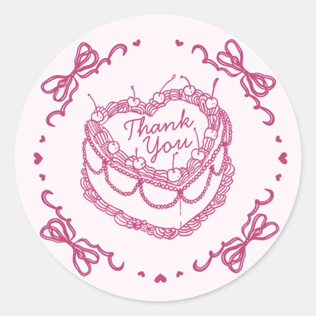 Adesivo Redondo Bolo de Aniversário Coquette Coração Retrô Rosa Ce (Frente)