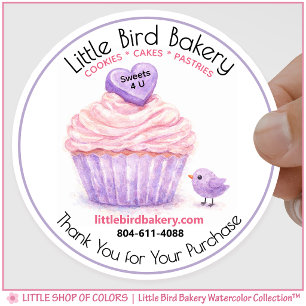 Adesivo Redondo Bolo de Aniversário Cor-de-Rosa Personalizável Obr