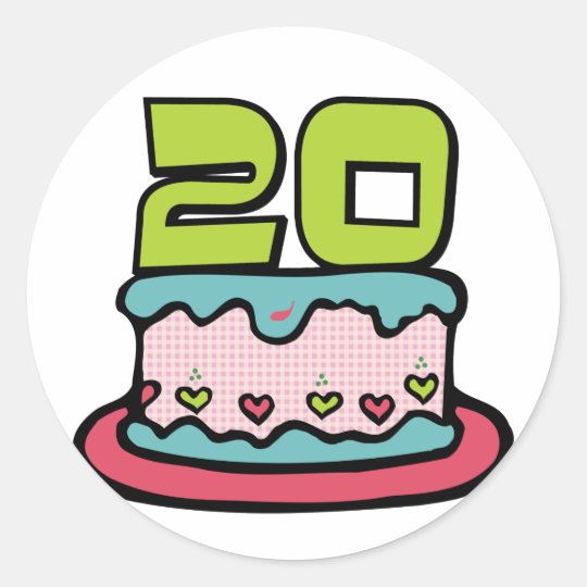 Adesivo Redondo Bolo de aniversário das pessoas de 20 anos