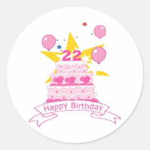 Adesivo Redondo Bolo de aniversário de 22 anos