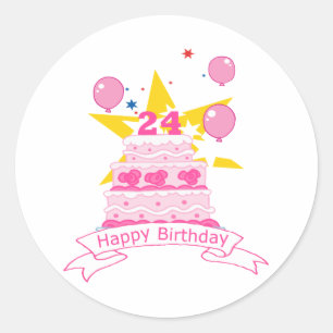 Adesivo Redondo Bolo de aniversário de 24 anos