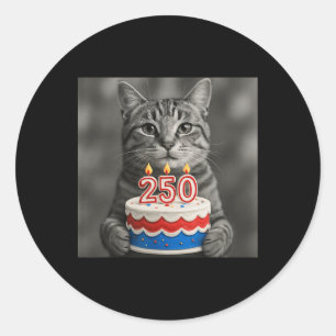 Adesivo Redondo Bolo de Aniversário de 250 Anos do Gato Bandeira 1
