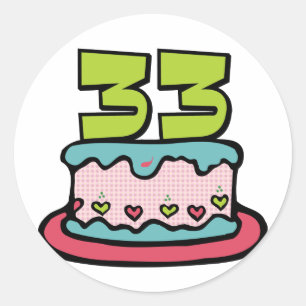 Adesivo Redondo Bolo de aniversário de 33 anos
