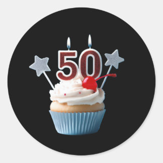 Adesivo Redondo Bolo de Aniversário de 50 anos com Velas Aceso