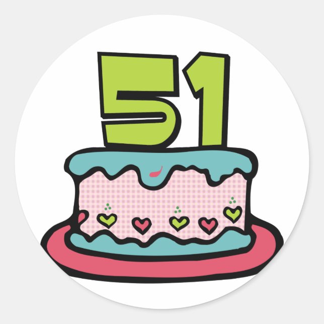 Adesivo Redondo Bolo de aniversário de 51 anos (Frente)