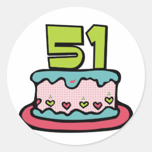 Adesivo Redondo Bolo de aniversário de 51 anos