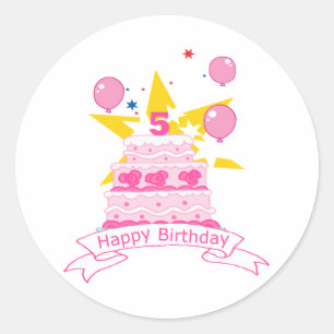 Adesivo Redondo Bolo de aniversário de 5 anos