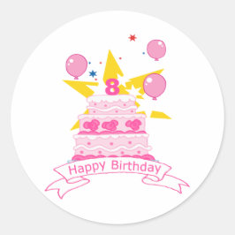 Adesivo Redondo Bolo de aniversário de 8 anos