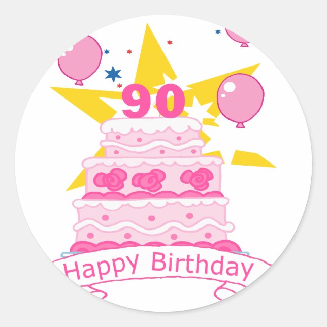Adesivo Redondo Bolo De Aniversário De 90 Anos (Frente)