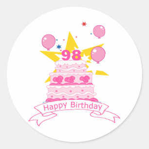Adesivo Redondo Bolo de aniversário de 98 anos