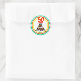 Adesivo Redondo Bolo de Aniversário em Fogo com 50 Velas