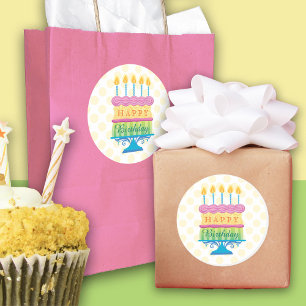 Adesivo Redondo Bolo de aniversário feliz com pontinho amarelo re