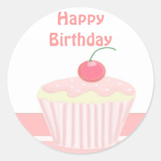 Adesivo Redondo Bolo de Aniversário Rosa