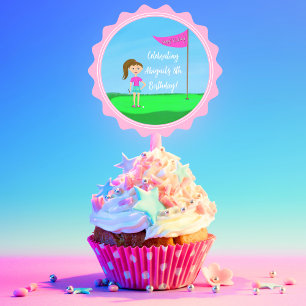 Adesivo Redondo Bolo de Aniversário Tema Golfe Feminino Cake Pop