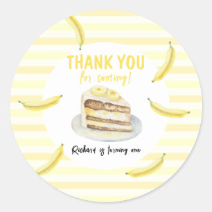 Adesivo Redondo Bolo de Banana Aquarela Aniversário Obrigado