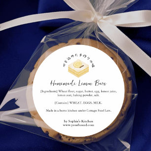 Adesivo Redondo Bolo de Barra de Limão Aquarela Produto Ingredient