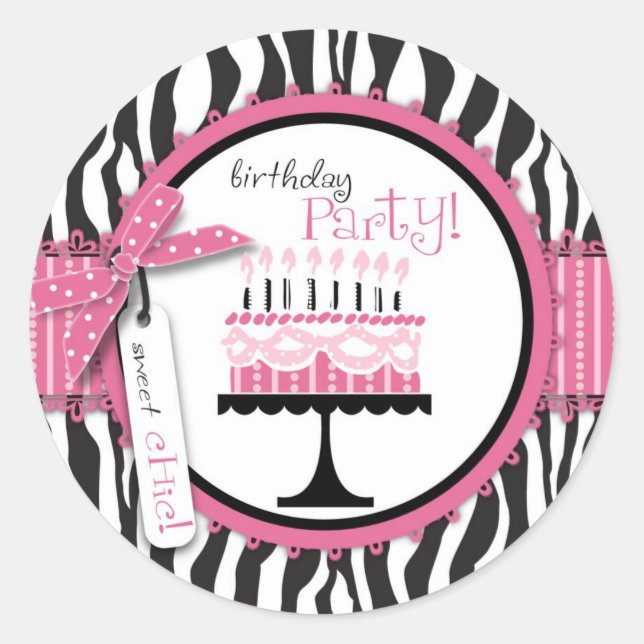 Adesivo Redondo Bolo de Bolo Selvagem de Aniversário Rosa (Frente)