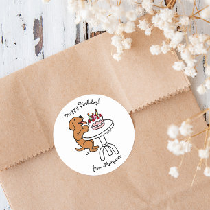 Adesivo Redondo Bolo de Cartoon Vermelho Labrador de Bolo de Birth