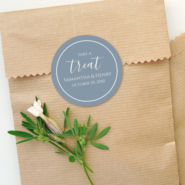 Adesivo Redondo Bolo de casamento azul-acinzentado com simples rót (Criador carregado)