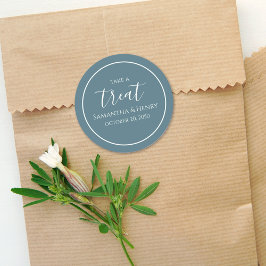 Adesivo Redondo Bolo de Casamento Azul Simples com Caligrafia