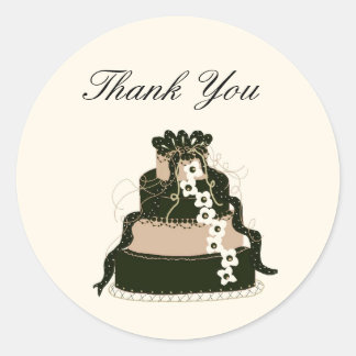 Adesivo Redondo Bolo de Casamento de Chocolate Obrigado