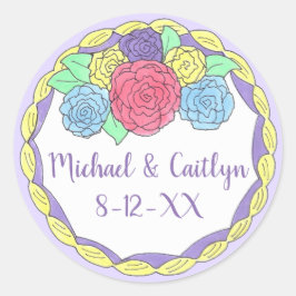 Adesivo Redondo Bolo de Casamento de Rosas Florais