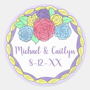 Adesivo Redondo Bolo de Casamento de Rosas Florais
