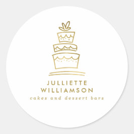 Adesivo Redondo Bolo de Casamento Desenhado à Mão Branco & Dourado