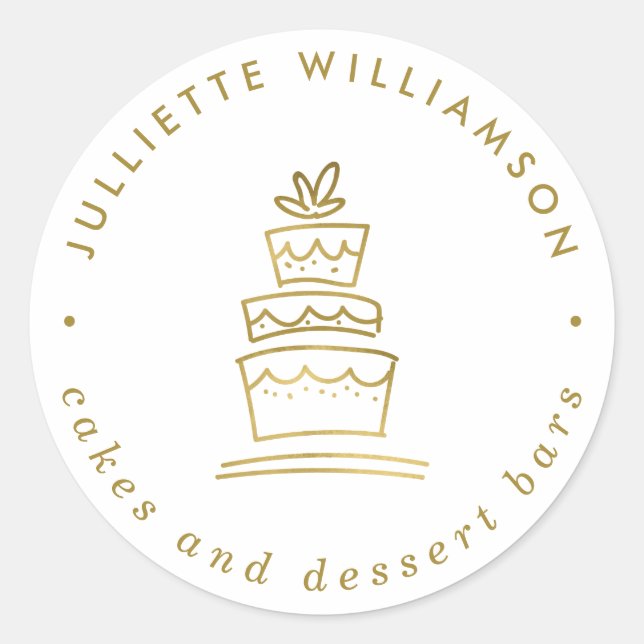 Adesivo Redondo Bolo de Casamento Dourado e Branco (Frente)