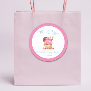 Adesivo Redondo Bolo de Casamento Rosa em Aquarela Com Obrigado em