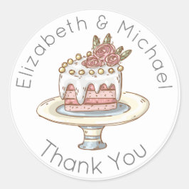 Adesivo Redondo Bolo de Casamento Whimsical Obrigado Pelos Sticker