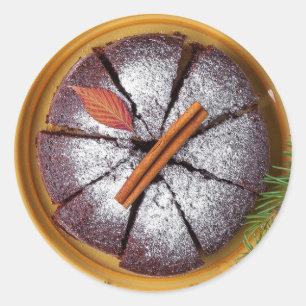 Adesivo Redondo Bolo de chocolate com vinhetas de açúcar em pó