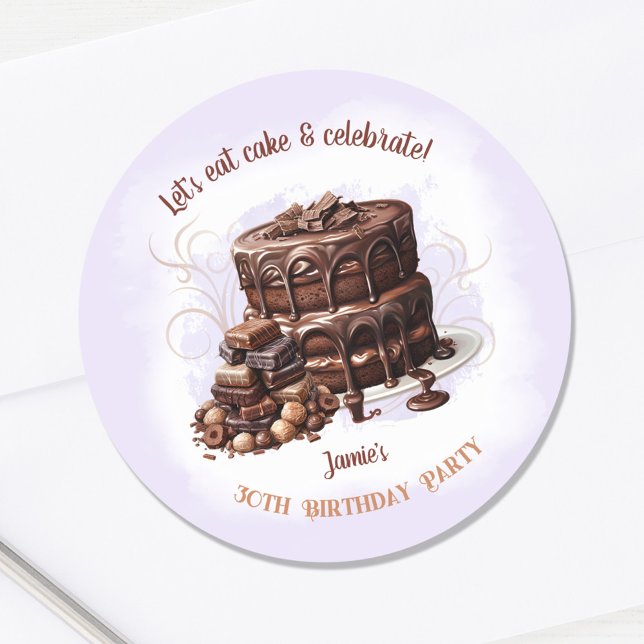 Adesivo Redondo Bolo de Chocolate - Festa de aniversário de 30 ano (Chocolate cake Birthday Sticker)